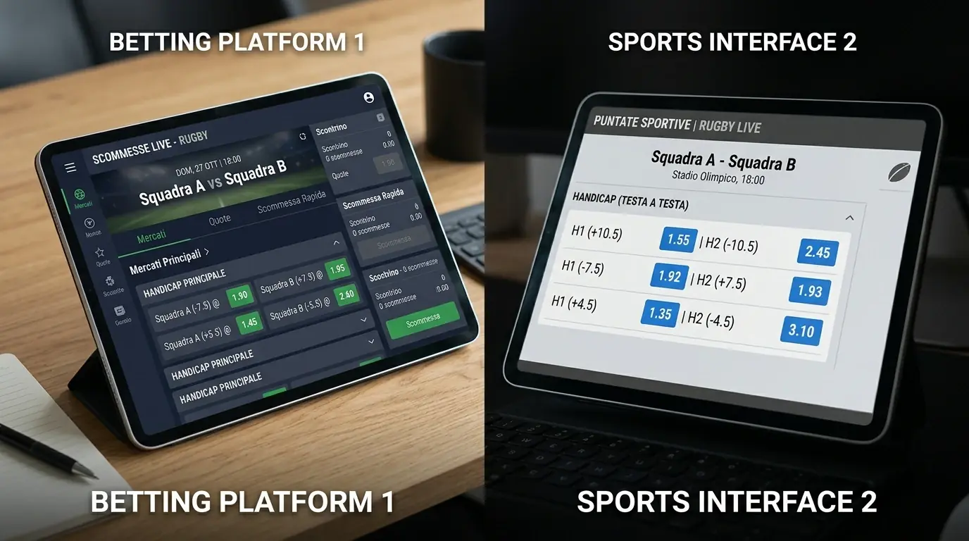Confronto schermate di due bookmaker su quote handicap rugby