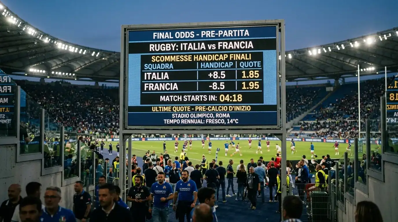 Tabellone scommesse poco prima del fischio d'inizio di una partita di rugby