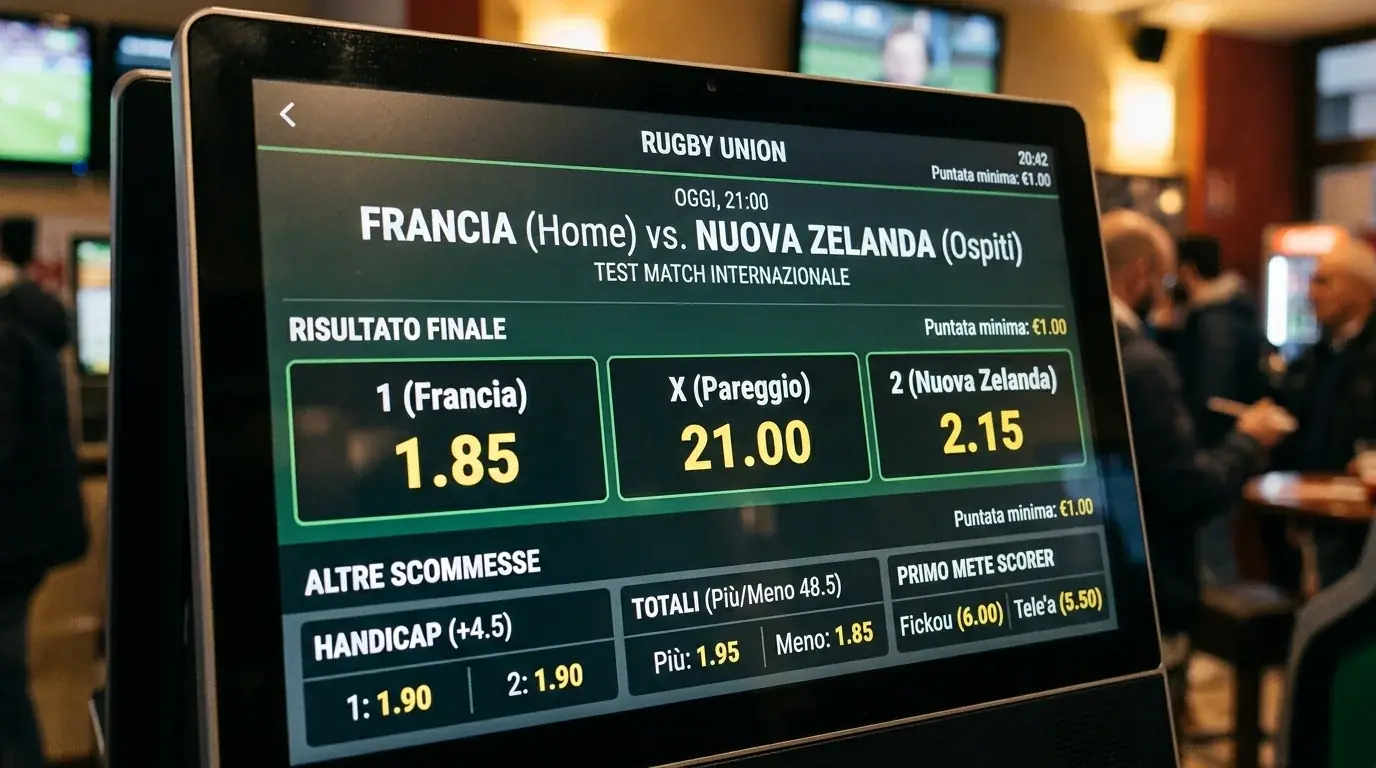 Schermo con formato decimale di quote sportive in stile italiano