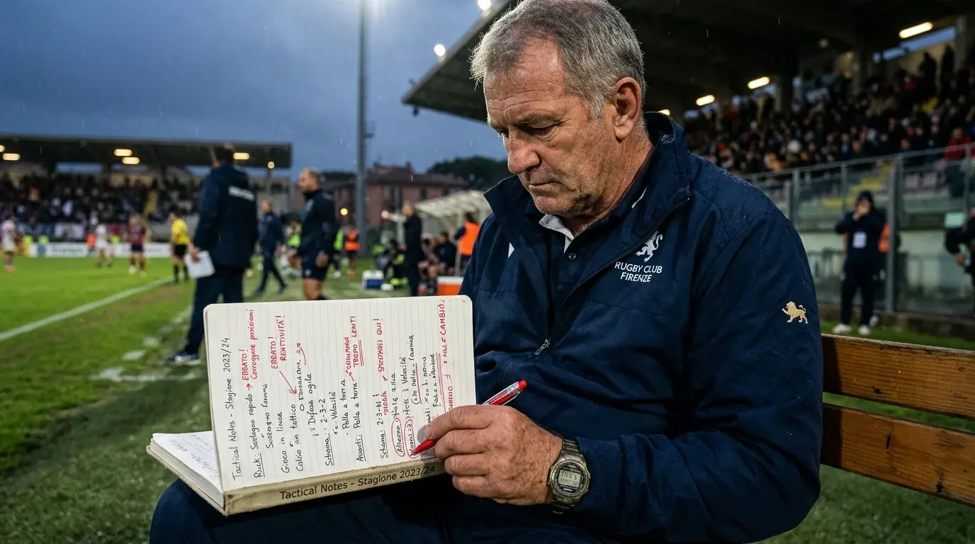 Allenatore di rugby corregge errori di analisi su un quaderno