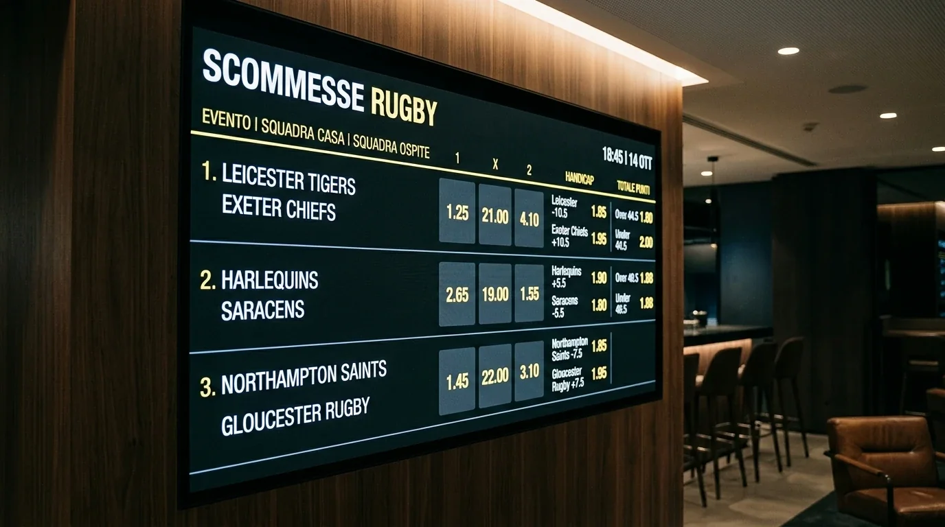 Tabellone illuminato con linee handicap a quarti di punto per il rugby