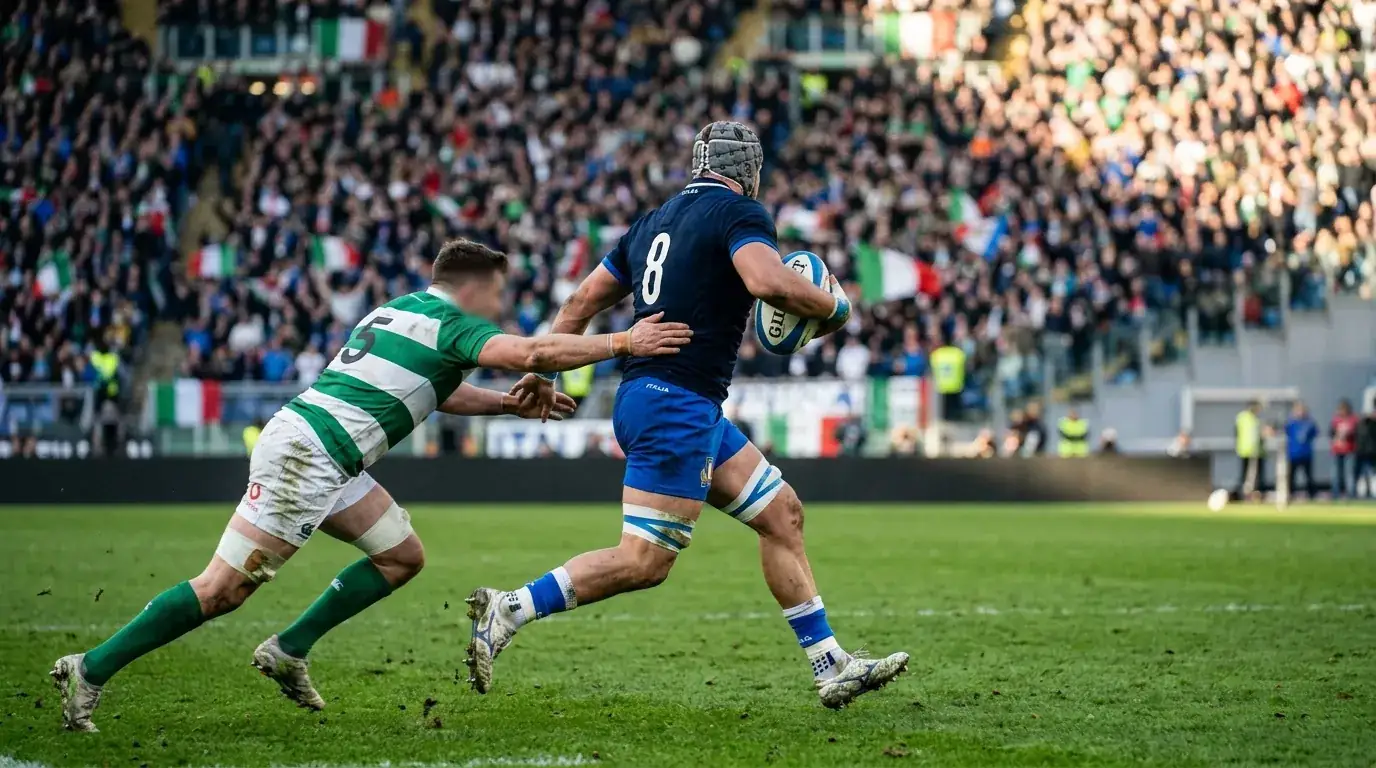 Nazionale italiana di rugby in azione durante una partita del Sei Nazioni