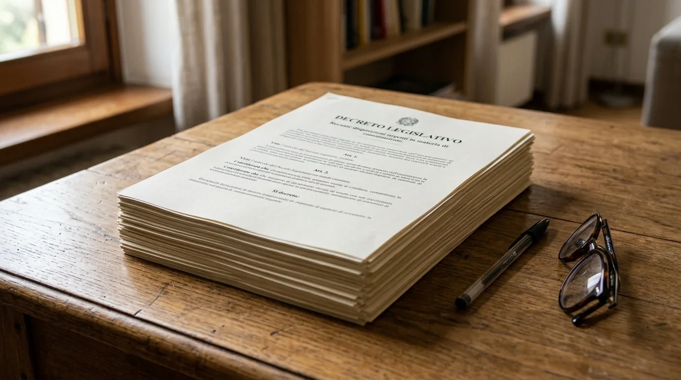 Documento normativo italiano sulla riforma ADM aperto su una scrivania