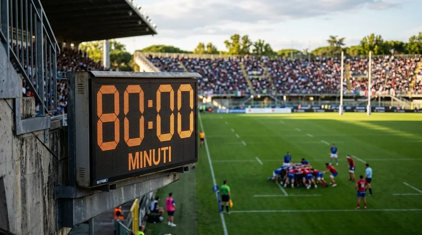 Cronometro di gara segna l'80esimo minuto durante un match di rugby a XV