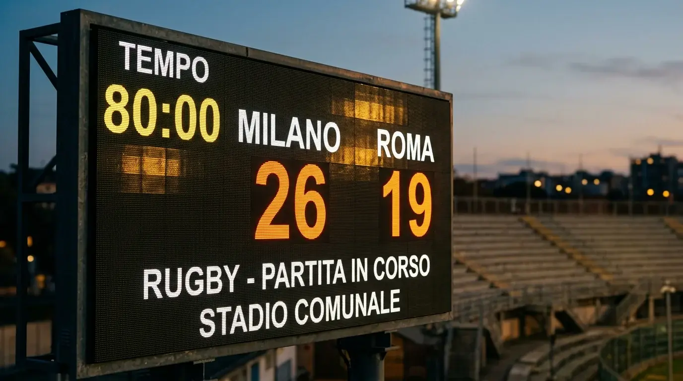 Tabellone di stadio di rugby mostra punteggio con pareggio handicap esatto