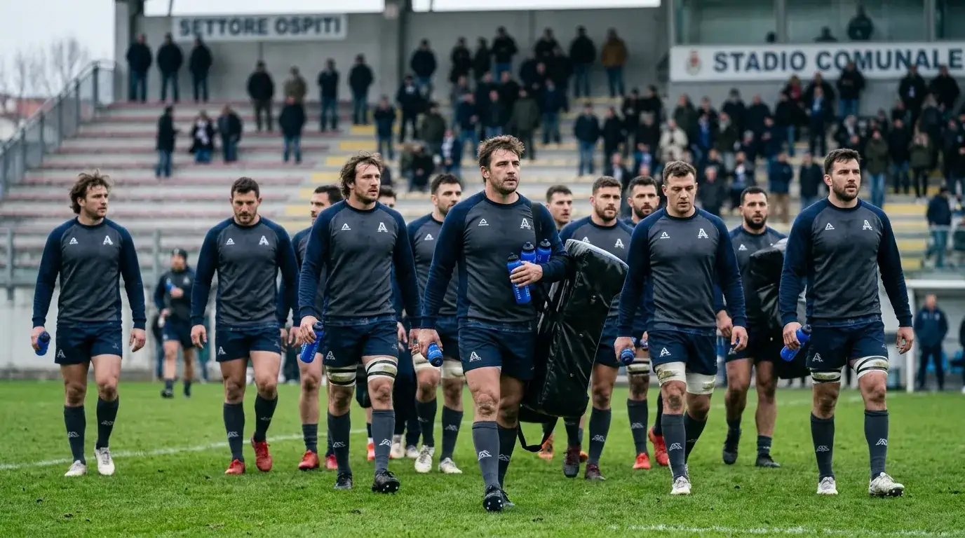 Squadra di rugby Tier 1 in trasferta cammina sul campo prima della partita