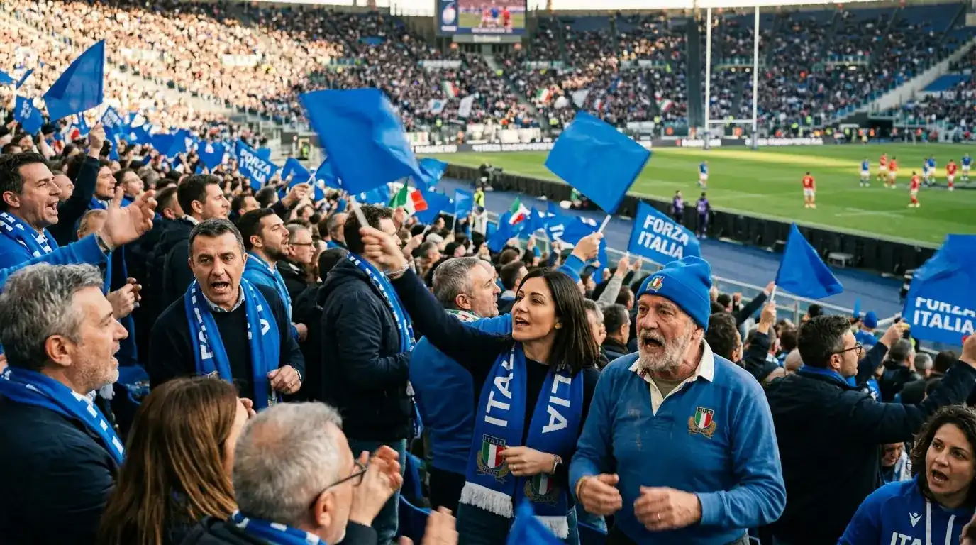 Tifosi italiani allo stadio durante una partita del Sei Nazioni di rugby