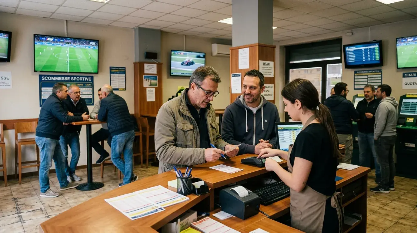 Due flussi di scommettitori in un'agenzia di scommesse italiana