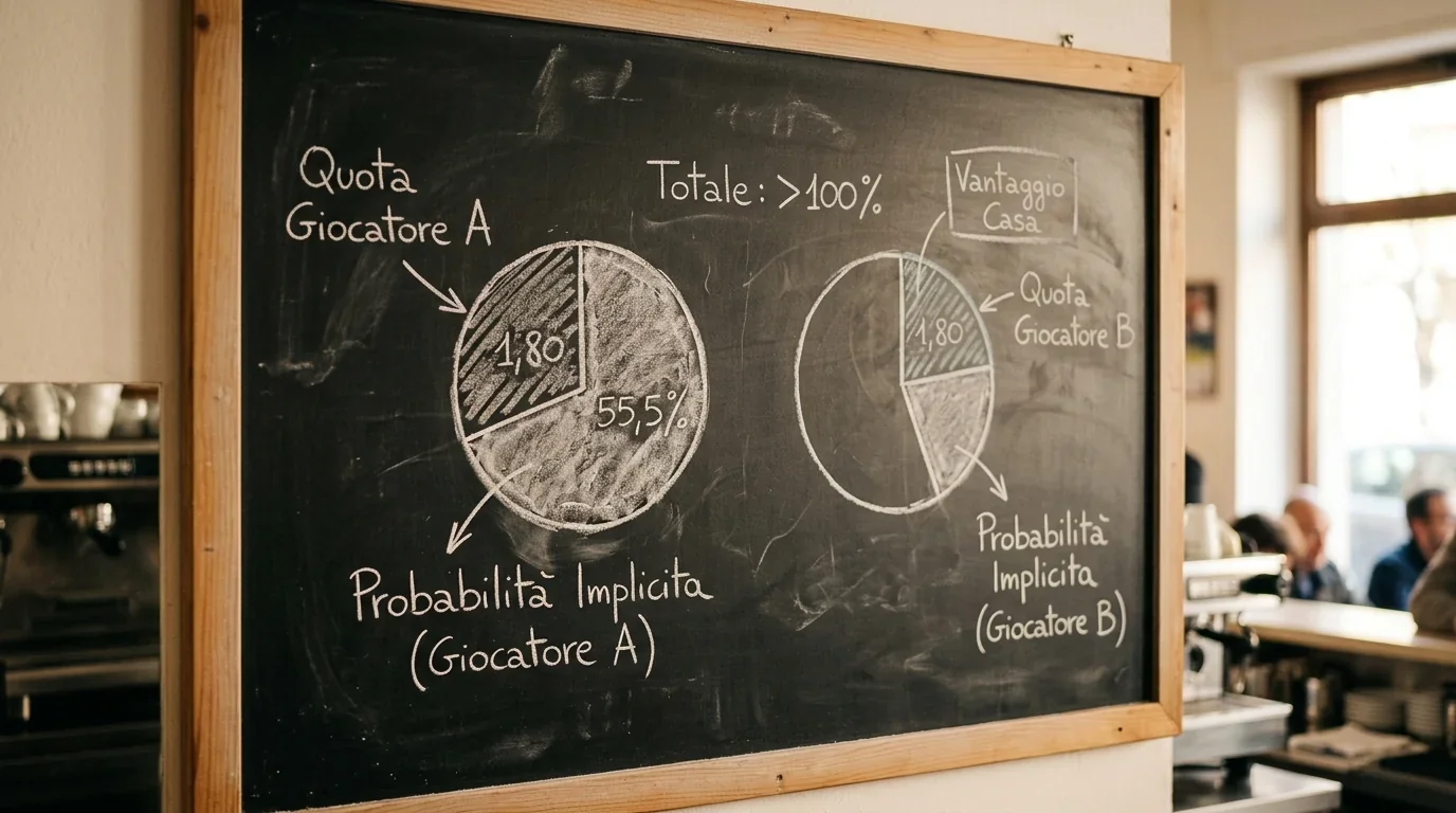 Lavagna con schema del margine bookmaker e overround